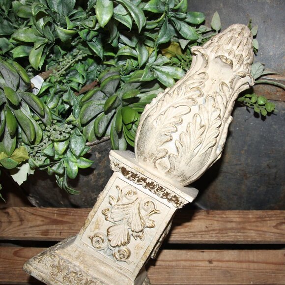 Shabby Ornate 16" Old World French Country Cream & Gold Decor Finial - Picture 2 of 10